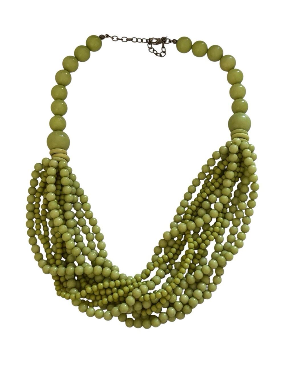 Chunky Lime Yellow Multi-Strand Seed Bead Statement Bib Necklace Chunky 22”